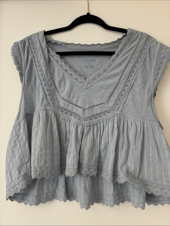 Anthropologie Tops - Anthropologie Powder Blue Lace-Trim Peplum Camisole